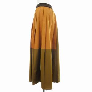 Aquascutum プリーツスカート ギャザー ロング 切替デザイン M オレンジ