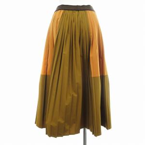 Aquascutum プリーツスカート ギャザー ロング 切替デザイン M オレンジ