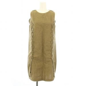 LV81301 ワンピース ひざ丈 ノースリーブ レースアップ シルク混 I40 茶 ブラウン /KU