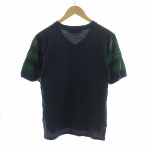JUNYA WATANABE MAN Tシャツ カットソー 半袖 ボーダー Vネック プルオーバー S 紺 ネイビー 緑 グリーン