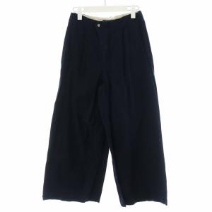 ワイドパンツ ジッパーフライ コットン 麻混 リネン混 2 M 紺 ネイビー /AN8