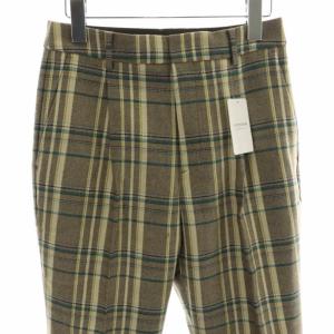 IENA ウールチェック テーパードパンツ タック センタープレス 36 S 茶 ブラウン 19030900570040