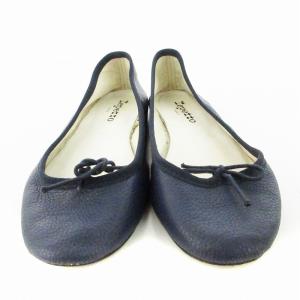 Repetto バレエシューズ フラットシューズ スリッポン リボン 靴 36 23cm 紺 ネイビー