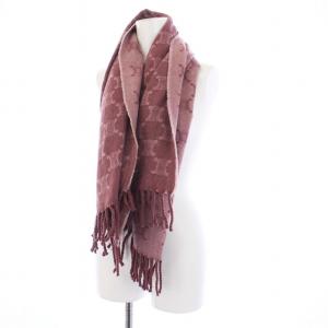 CELINE マフラー マカダム柄 フリンジ ウール 70×130cm ピンク 8001187