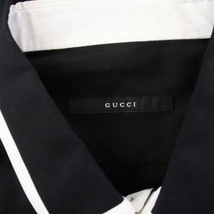 GUCCI ドレスシャツ 長袖 ラインデザイン 比翼ボタン 43 17 L 黒 ブラック