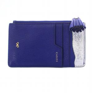 ANYA HINDMARCH Crunch ジップ付きカードケース 名刺入れ ロゴ レザー 青 ブルー