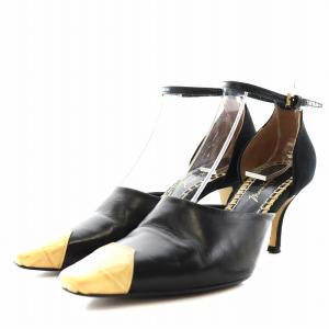 18SS パンプス アンクルストラップ ヒール スエード S 22.5cm 23.0cm 黒 ブラック