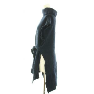 ISSEY MIYAKE ニット セーター タートルネック ノースリーブ チュニック丈 リボン ウール 2 M 紺 ネイビー