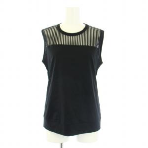 ISSEY MIYAKE カットソー ノースリーブ シアー 切替 ストライプ 2 M 黒 ブラック IM72JK520 /KU