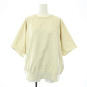 コットンラグランスリーブカットオフスウェットシャツ カットソー クルーネック 五分袖 L オフベージュ