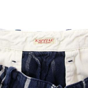 KAPITAL テーパードパンツ コットンリネン ストライプ ボタンフライ 4 XL 青 ブルー K1905LP190