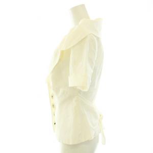 Salvatore Ferragamo シャツ ブラウス Vネック 半袖 フリル リボン タグ付き 麻 リネン混 38 S 白 ホワイト /YT