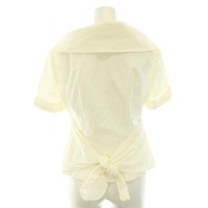 Salvatore Ferragamo シャツ ブラウス Vネック 半袖 フリル リボン タグ付き 麻 リネン混 38 S 白 ホワイト /YT