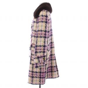 GRACE CONTINENTAL カラーツイードコート アウター ロング ファー F マルチカラー 0122369228