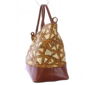 TORY BURCH トートバッグ ハンドバッグ 総柄 レザー ベージュ 茶 ブラウン