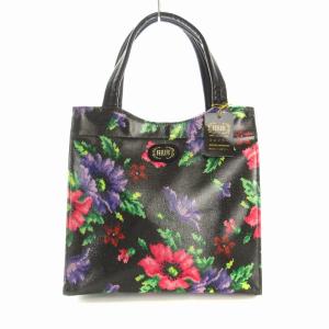 タグ付き トートバッグ 花柄 黒 ブラック /EA