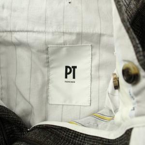 PT01 テーパードパンツ スラックス タック ジップフライ グレンチェック ウール 46 M 茶 ブラウン /BB