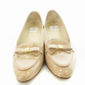 LANVIN en Bleu パンプス エナメル リボン ローヒール 靴 シューズ 24cm ベージュ /MM