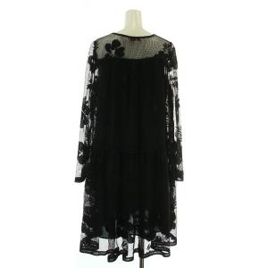 SEE BY CHLOE フレアワンピース ギャザー ひざ丈 長袖 メッシュ 38 M 黒 ブラック /BB