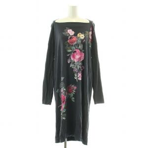 Vivienne Westwood RED LABEL ワンピース ミモレ ロング 長袖 ボートネック ストレッチ 花柄 プリント 2 M グレー /BB