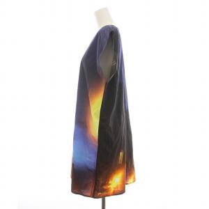 agnes b. ワンピース ひざ丈 フレンチスリーブ Vネック フォトグラフ プリント 3 L マルチカラー