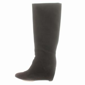 Sergio Rossi ロングブーツ スエード ウェッジソール 36 23cm 黒 ブラック