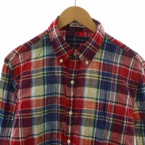 RALPH LAUREN ボタンダウンシャツ カジュアル チェック 長袖 ポニー ロゴ刺繍 CLASSIC FIT LG 赤 レッド