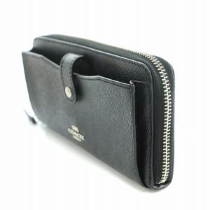 COACH 長財布 ロングウォレット ラウンドファスナー レザー 小銭入れ ロゴ 黒 ブラック カーキ /BB