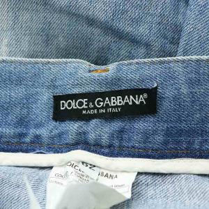 DOLCE&GABBANA デニムパンツ ジーンズ ジップフライ ロゴパッチ ダメージ加工 52 XL 水色 ライトブルー