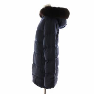 DUVETICA KAPPA CERRUTI生地 ダウンコート ロング丈 フード ファー ウール アウター 38 S 紺 ネイビー