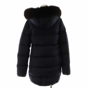 DUVETICA KAPPA CERRUTI生地 ダウンコート ロング丈 フード ファー ウール アウター 38 S 紺 ネイビー