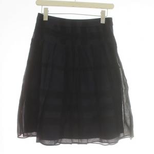 BURBERRY LONDON フレアスカート ひざ丈 シフォン チェック 36 S 紺 ネイビー 黒 ブラック