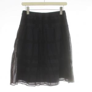 BURBERRY LONDON フレアスカート ひざ丈 シフォン チェック 36 S 紺 ネイビー 黒 ブラック