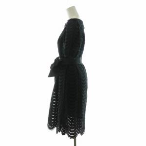 COTOO フレアワンピース ミモレ ロング 半袖 カットワーク リボンベルト付き 38 M 黒 ブラック /NQ