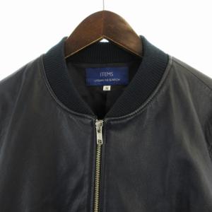 URBAN RESEARCH ITEMS ブルゾンジャケット ジャンパー リアルレザー ハイネック 38 M 紺 ネイビー