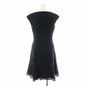 ANAYI ワンピース ひざ丈 レース カットワーク ノースリーブ 36 S 紺 ネイビー