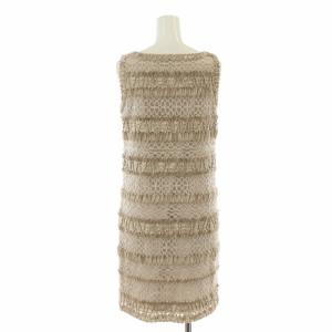 ANAYI ワンピース ひざ丈 フリル ノースリーブ 36 S ベージュ /XK