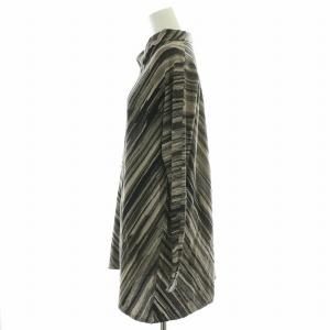 JURGEN LEHL カットソー チュニック 長袖 ストレッチ 総柄 M グレー 黒 ブラック