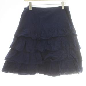 agnes b. ティアードスカート フレア ミニ ひざ丈 フリル コットン 38 M 紺 ネイビー