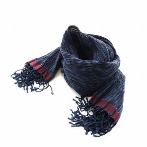 ストール フリンジ コットン 絹 シルク混 ボルドー 青 ブルー