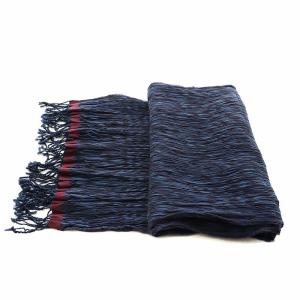 JURGEN LEHL ストール フリンジ コットン 絹 シルク混 ボルドー 青 ブルー