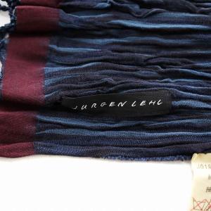 JURGEN LEHL ストール フリンジ コットン 絹 シルク混 ボルドー 青 ブルー