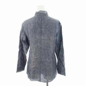 JURGEN LEHL シャツ ブラウス 長袖 ボトルネック リネン M 青 ブルー