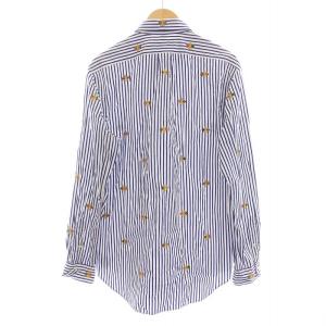 RALPH LAUREN ボタンダウンシャツ カジュアルシャツ 長袖 ストライプ 総柄刺繍 コットン L 白 ホワイト 青 ブルー