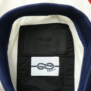 PRADA ポロシャツ カットソー 半袖 レギュラーカラー 切替 ワッペン 鹿の子 S 白 ホワイト 紺 ネイビー