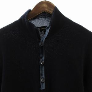 GIORGIO ARMANI Tシャツ カットソー ワッフル生地 ハイネック ベロア 長袖 I50 L 紺 ネイビー