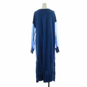 HYKE ニットワンピース ロング 長袖 シアー 切替 サイドスリット Iライン ミモレ ロング シースルー 1 S 青 ブルー