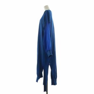 HYKE ニットワンピース ロング 長袖 シアー 切替 サイドスリット Iライン ミモレ ロング シースルー 1 S 青 ブルー