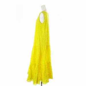 UNITED ARROWS UWSC コットン Vネック マキシワンピース ノースリーブ ロング フレア 薄手 38 M 黄 イエロー 1526-199-1804