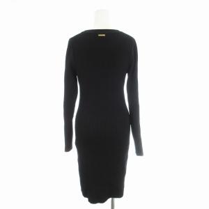 MICHAEL Michael Kors リブニット ワンピース ミニ ライン ロゴ 長袖 L 黒 ブラック JF180R05ZV